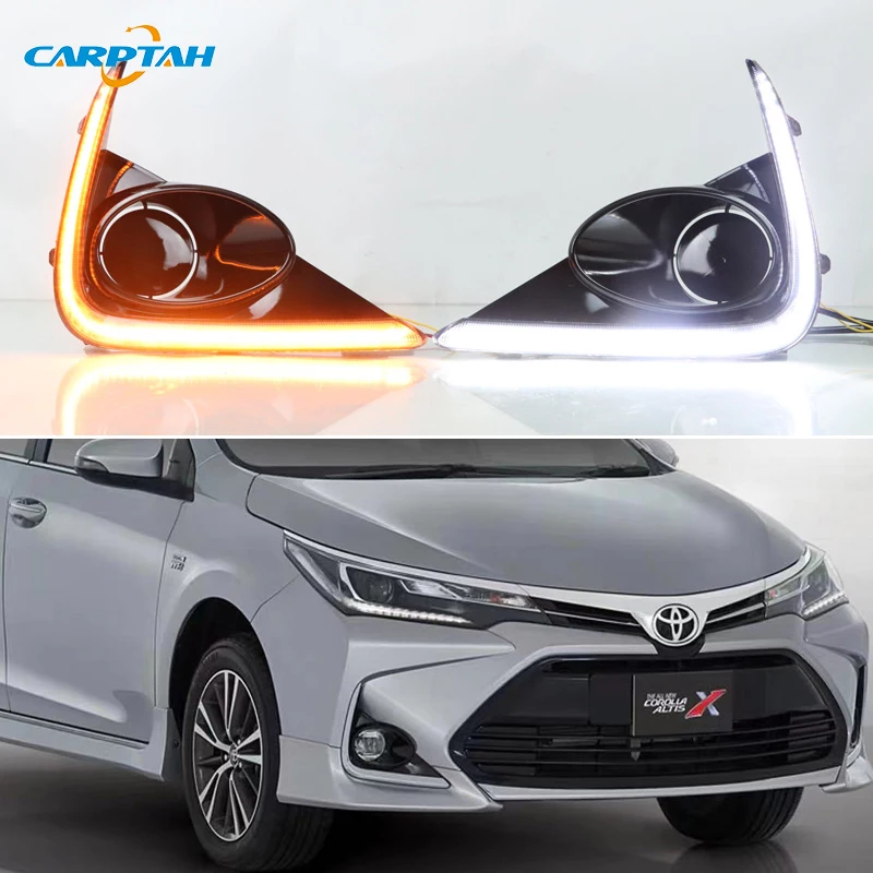 Car LED DRL Daylights For Toyota Carolla X /Y 2021 2022 Yellow Turn Signal Indicator Daytime Running Light Fog Lamp Headlight