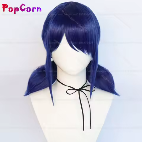 Marinette Cosplay Wig Women Short Wig with Double Ponytails Deep Blue Wig Cosplay Anime Heat Resistant Synthetic Wigs