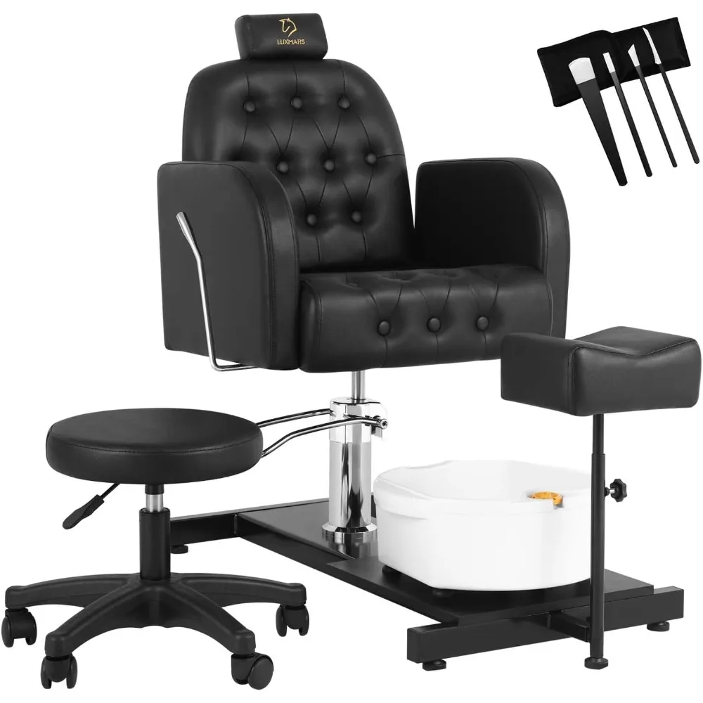 Reclining Pedicure Chair with Foot Massage Basin & Stool, Pedicure Chair Station, 360° Rotation Beauty Spa Salon Unit Station