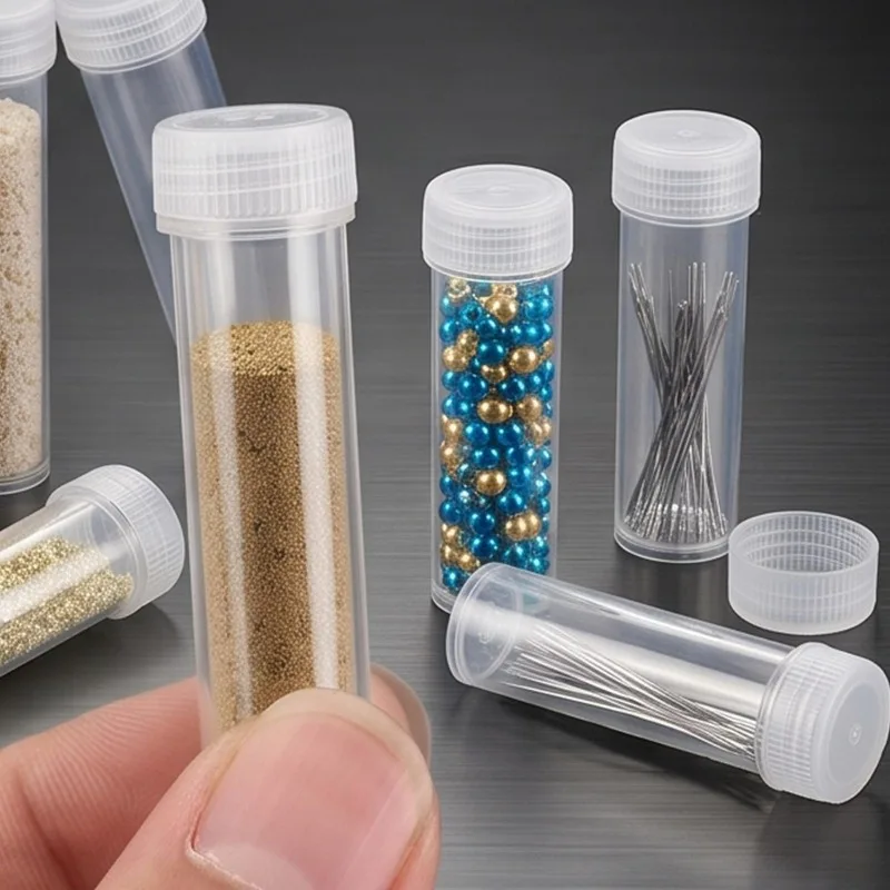 100/50x Sample Test Tube Plastic Bottle Mini Bottling Vials Medicine Powder Capsule Clear Storage Container Packing Accessories