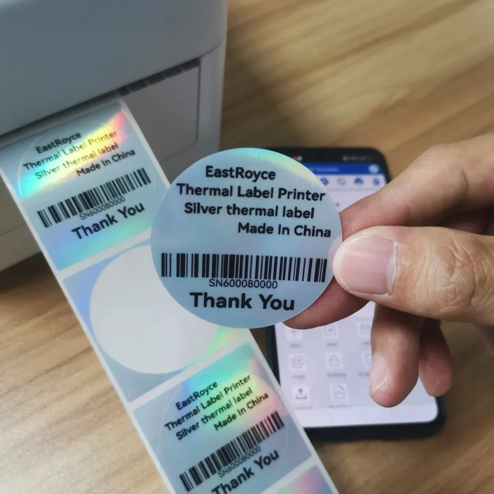 

Holographic silver thermal labels 30 40 50 blank printable thermal laser self-adhesive labels color circular thank-you stickers