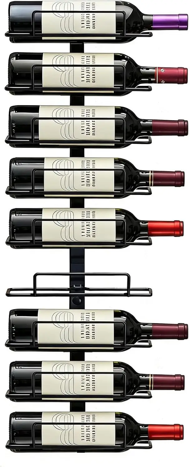 

Wall Mounted Wine Rack, Black Metal 9-Wine Bottle Storage Display, Modern Wine Rack Vertical Space Saving Design for Hom