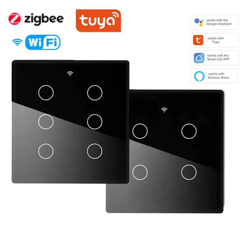 

Tuya WIFI Zigbee Smart Switch Brazil Standard 4x4 Touch Wall Light Switch 4/6 Gang Sensor APP Voice Control By Alexa Google Home