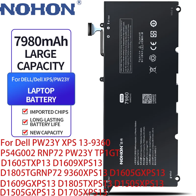 

NOHON For Dell De PW23Y XPS 13-9360 P54G002 RNP72 PW23Y TP1GT D1605TXP13 D1609XPS13 D1805TGRNP72 9360XPS13 Laptop Battety