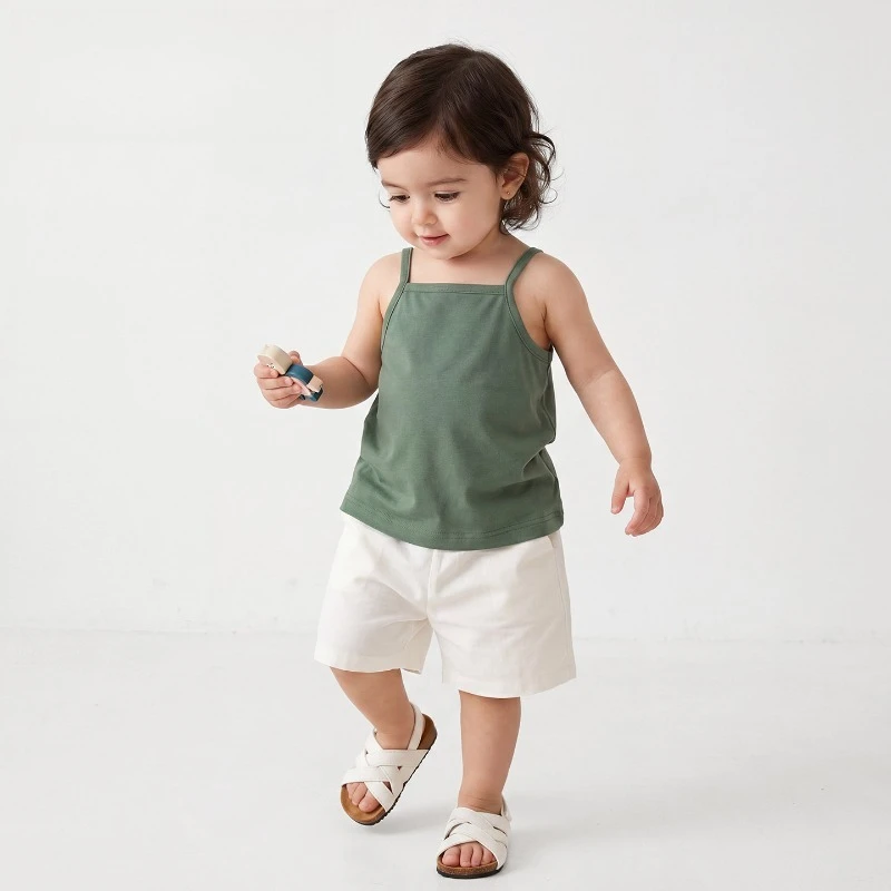 Baby Girl Sleeveless Top Cotton Solid Color Camisole Summer 2026 New Lightweight Breathable Basic Tank Sleeveless Shirt