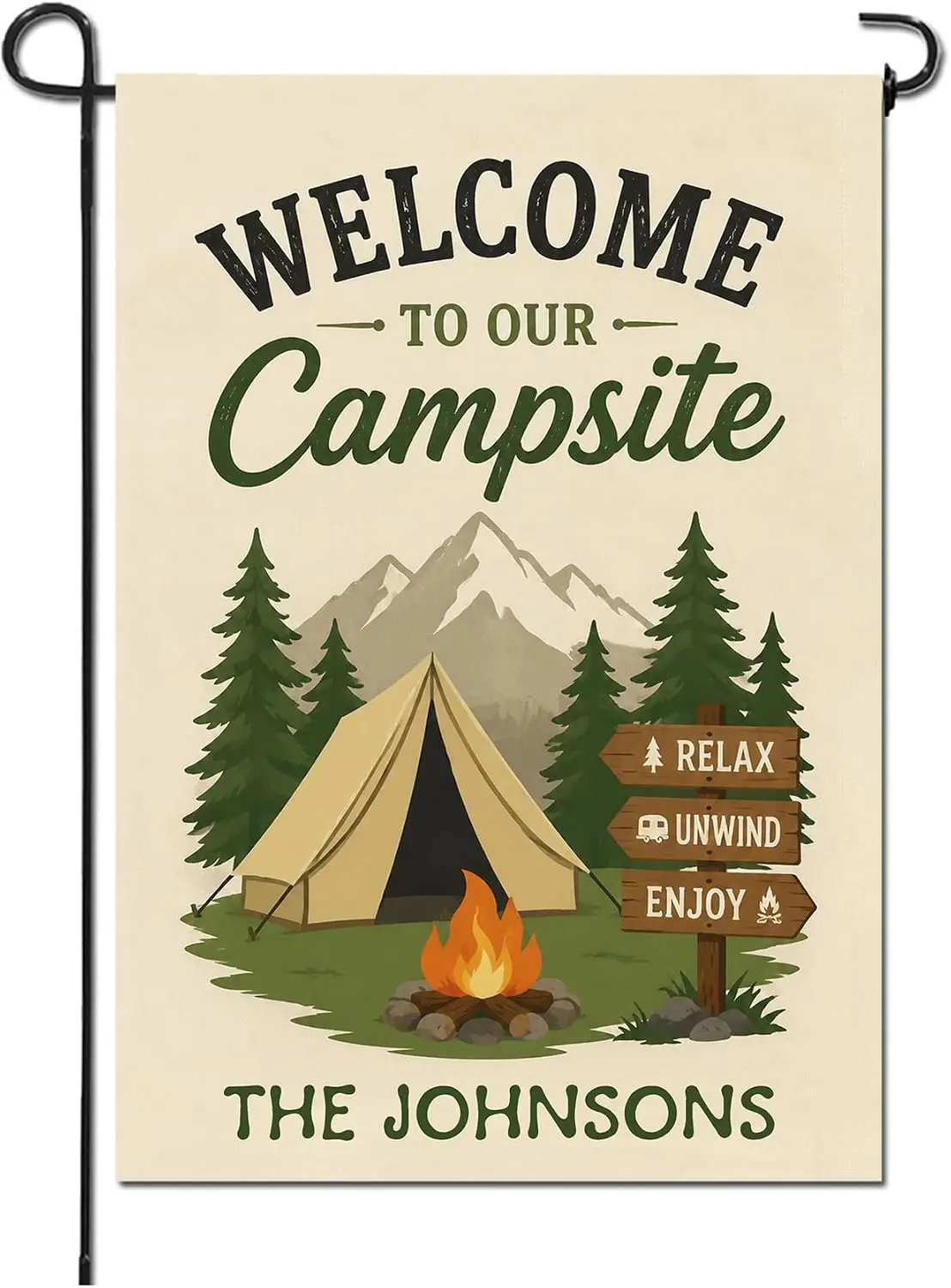 Welcome to Our Campsite Custom Garden Flag, Double Sided Personalized Family Name Yard Banner, Weatherproof Summer Outdoor C kkz