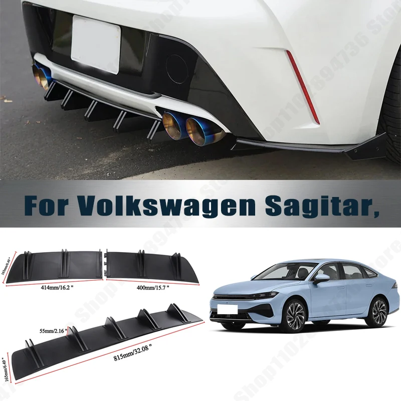 Rear Bumper Shark Fin Diffuser ABS Curved Aero Splitter Anti-Collision Chassis Protector For Volkswagen Sagitar Car Styling
