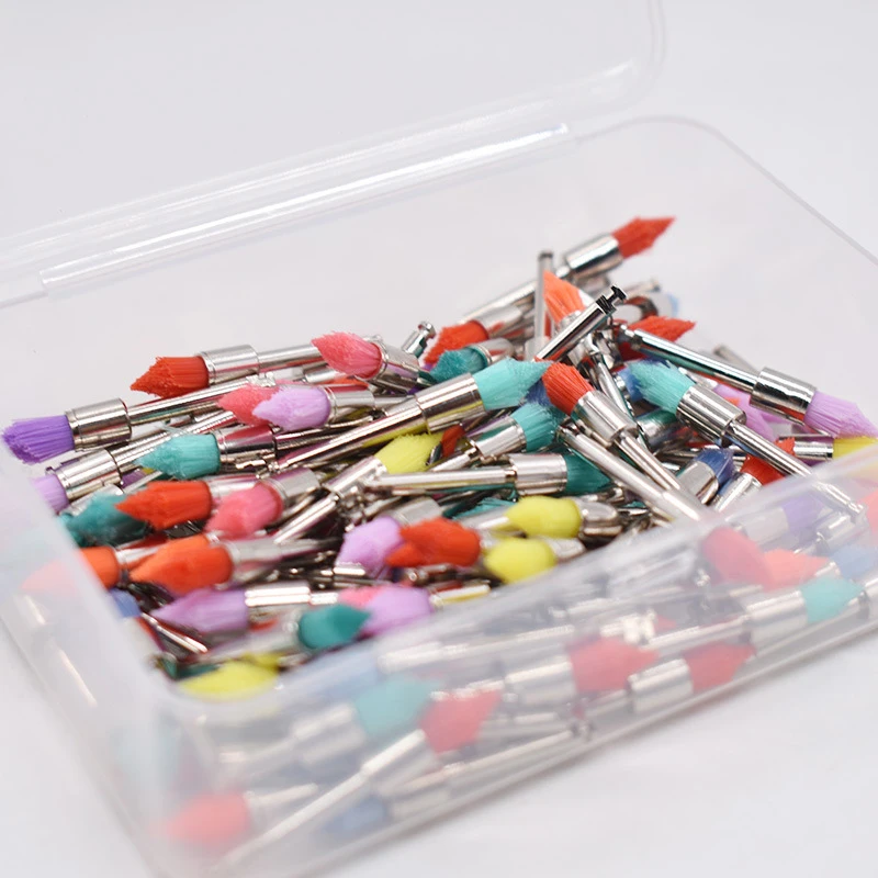 100 pz/scatola Usa E Getta Lucidatore Dentale Setole di Nylon Cura Testa Spazzola Sbiancamento Profilassi Bruse Strumenti Dentista