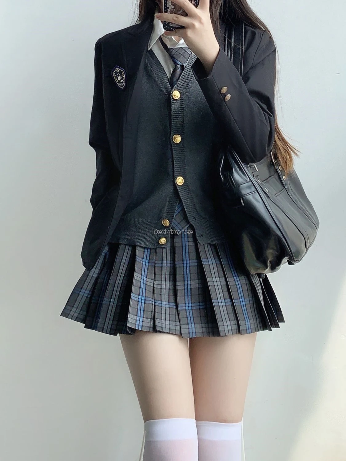 2024 traditional korea japan style jk uniform suit set shirt vest plaid pleated half skirt women fashion retro full jk set b216