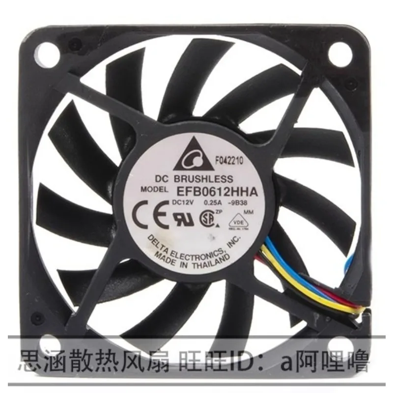 

New Cooler Fan for Delta EFB0612HHA 6010 6CM 12V 0.25A High Air Volume PWM Ultra-thin Cooling Fan 60x60x10mm