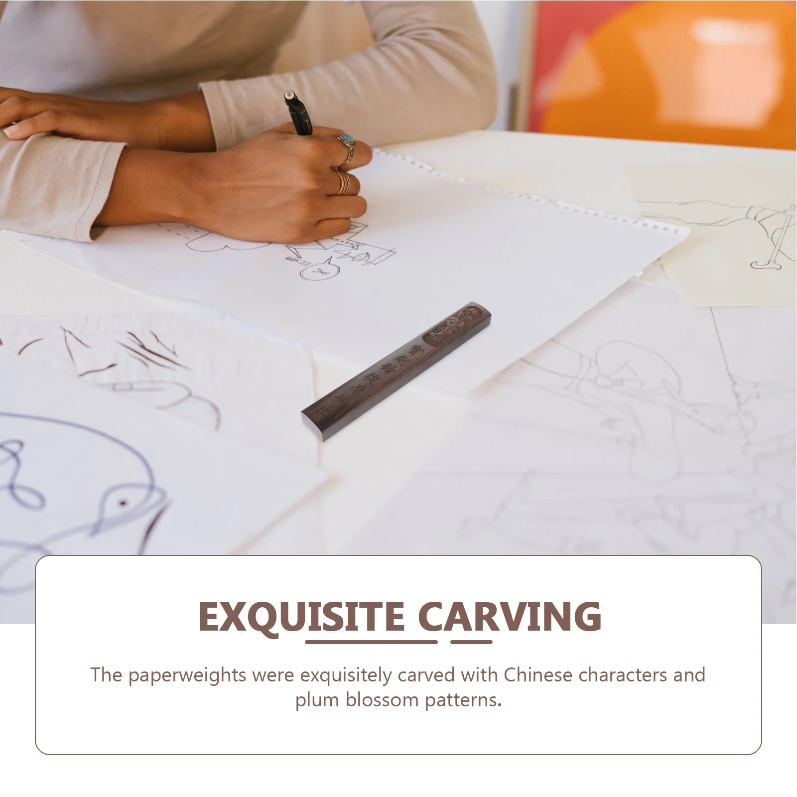 

1 Pair Solid Wood Chinese Calligraphy Paperweight Long Heavy Flat Desk Press For Sumi Drawing Kanji Writing Painting Stationery