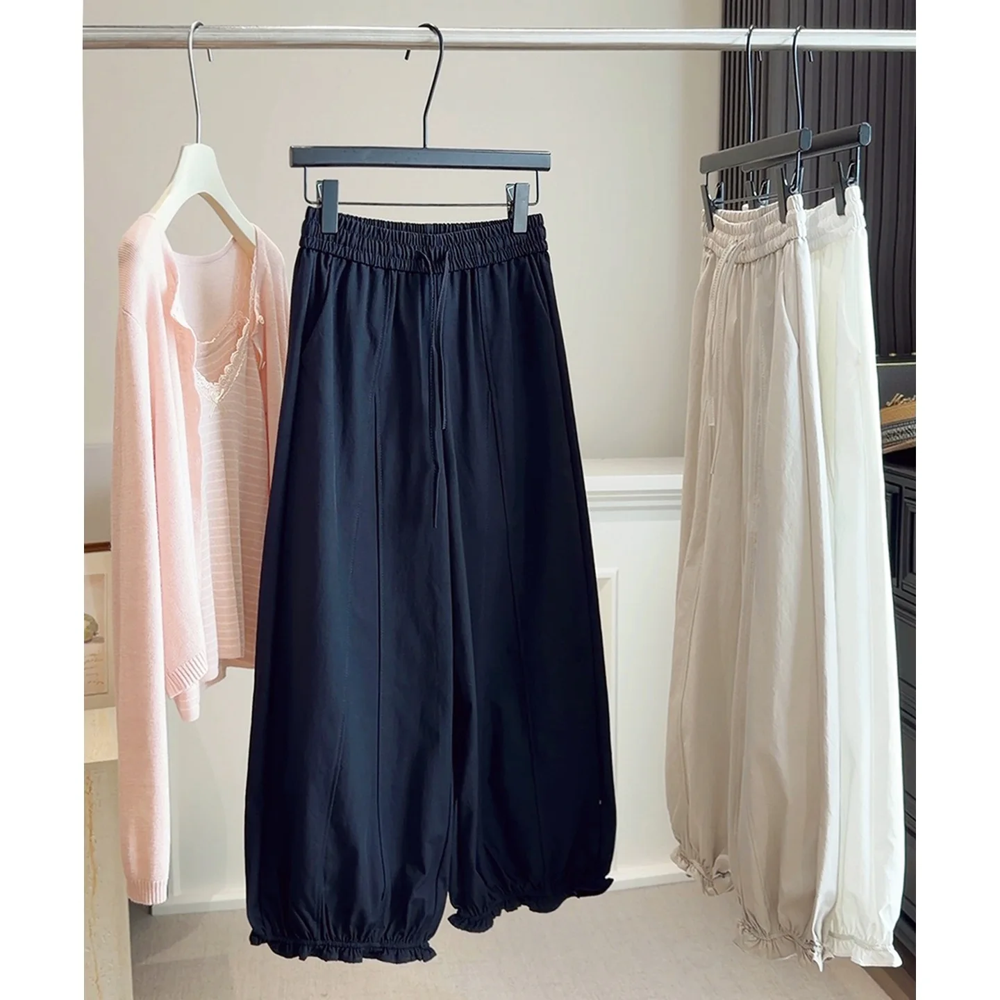 

2026 New Spring Autumn Korean Style Women Pants High Waist Loose Balloon Pants Petite Ankle Length Trousers