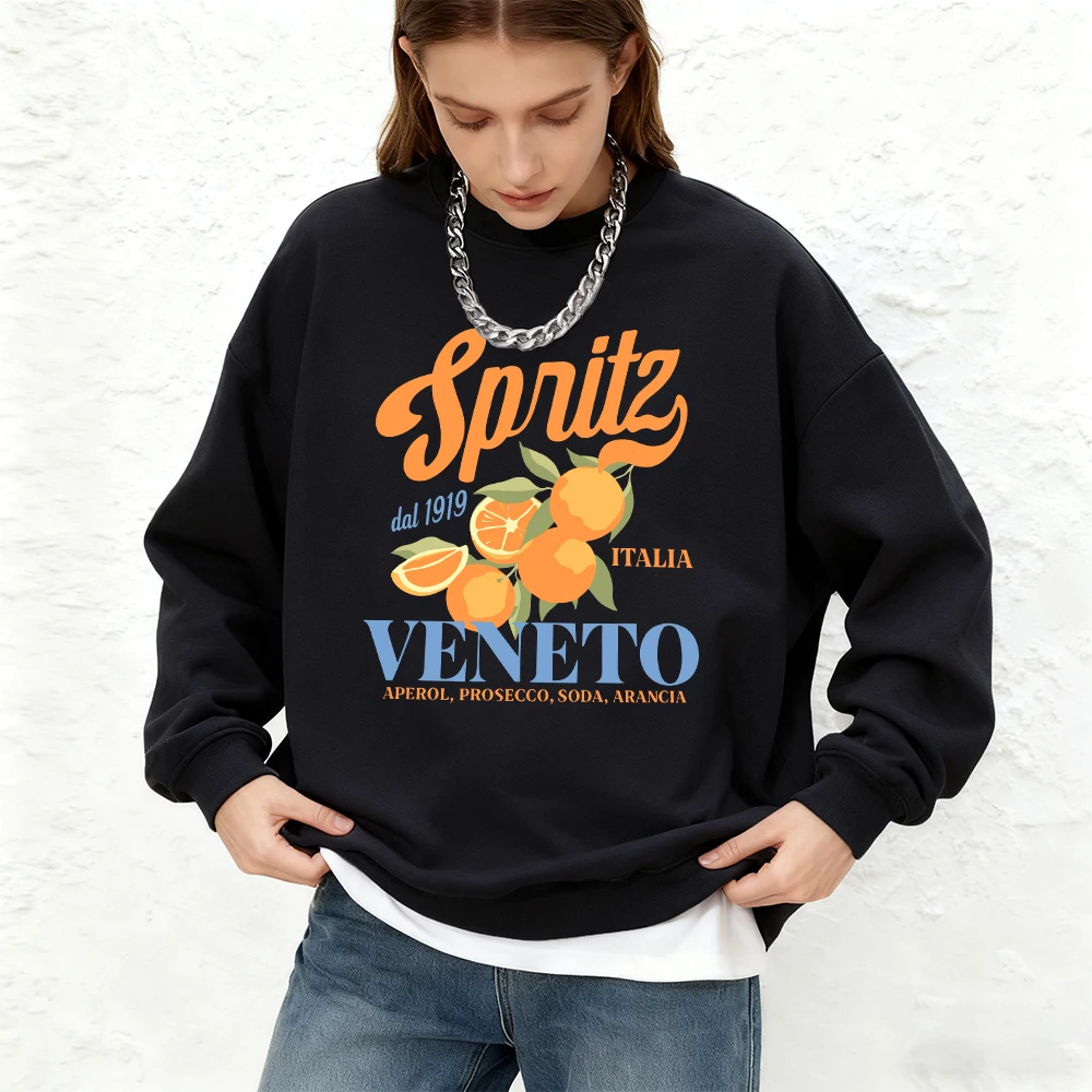 Aperol Spritz Veneto طباعة المرأة هوديس الخريف الدافئة الركض بلوزات عادية المتضخم Crewneck البلوفرات الملابس الرياضية #2
