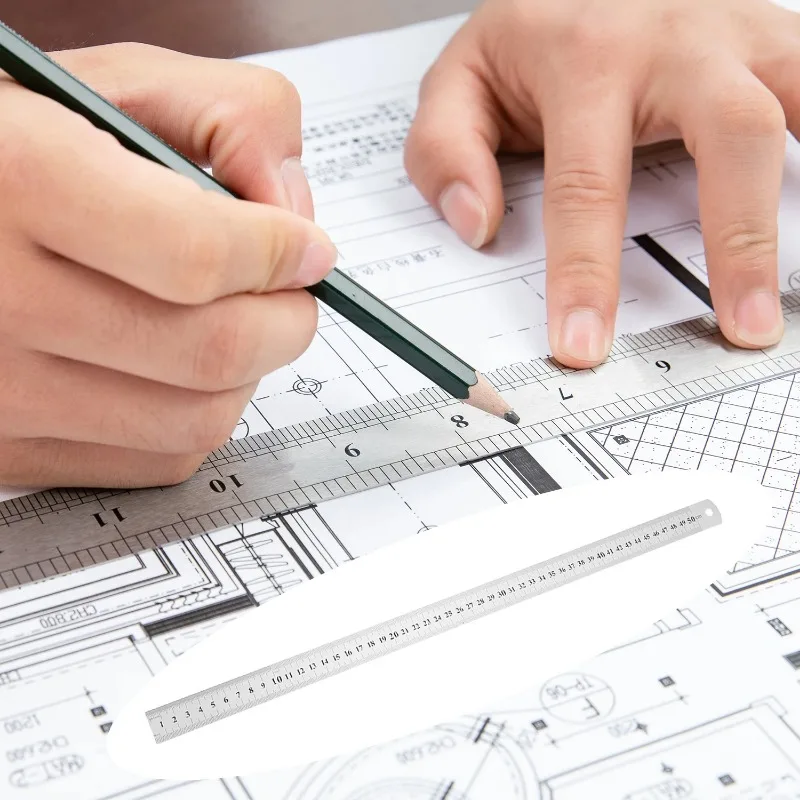 Stainless Steel Ruler 50cm Metal Straight Ruler Stationery Drafting Supplies Hand Precision Double Sided Measuring Drawing Tool