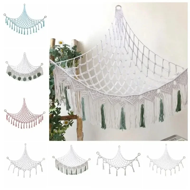 1PC-white plush toy hammock net, bohemian weave, plush toy storage rack, space saving, large capacity, corner hanging net
