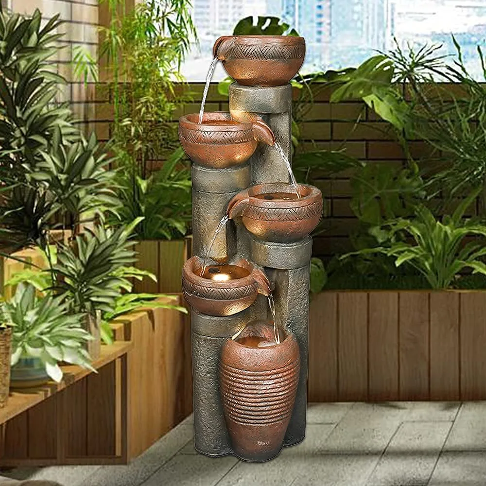 5 -Tier Outdoor Garden Water Fountain Decor, Resin Fountain for Garden, Floor Patio, Deck, Porch, Backyard and Home Art Decor