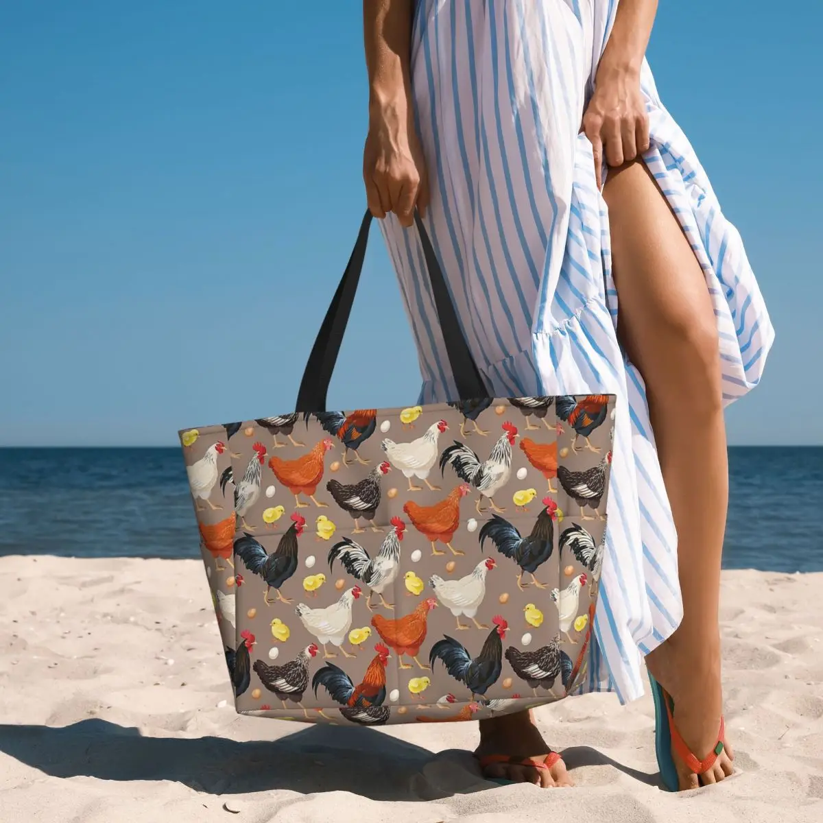 

Пляжная большая сумка с ярким узором курицы, спортивная сумка для занятий йогой в тренажерном зале, большая большая сумка, женская дорожная сумка, сумка для фитнеса