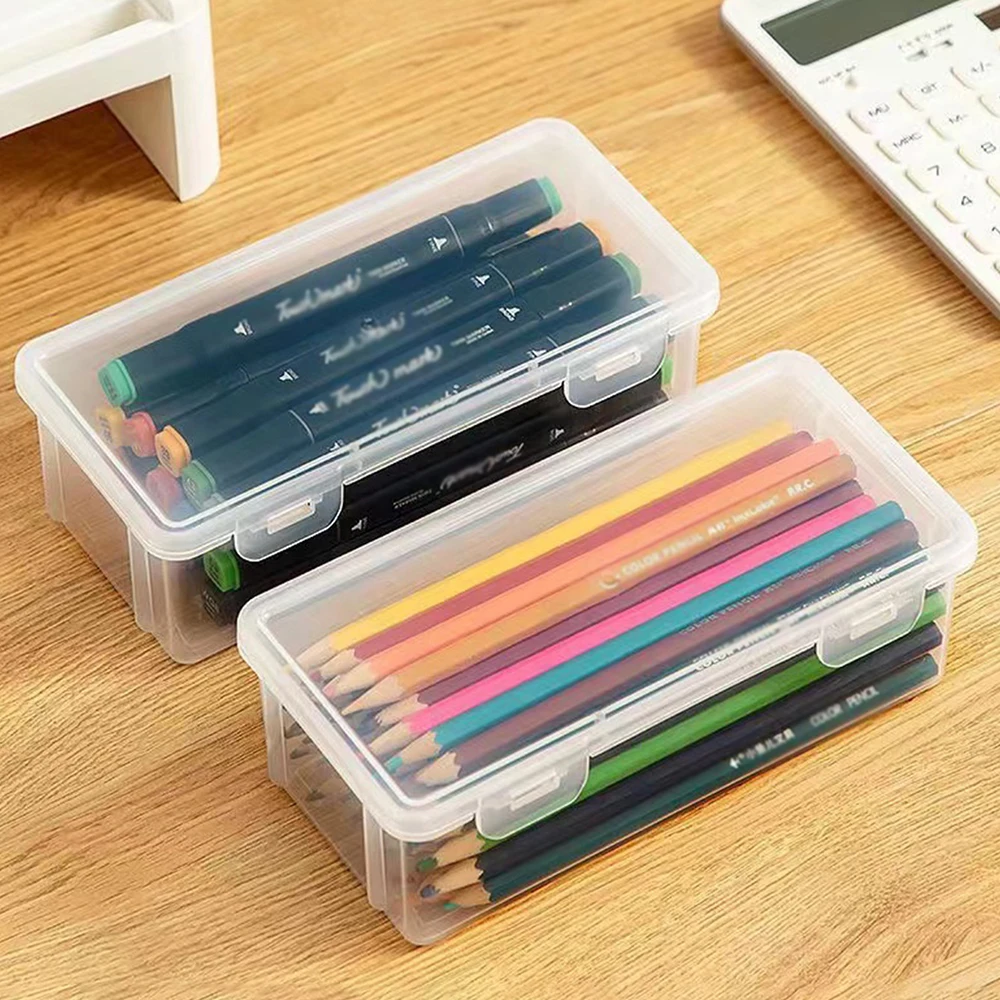 Multi-functional Pen Case Transparent Plastic Pencil Boxes Portable Mount Storage Pen Box Crayon Organizer Bag School Stationery