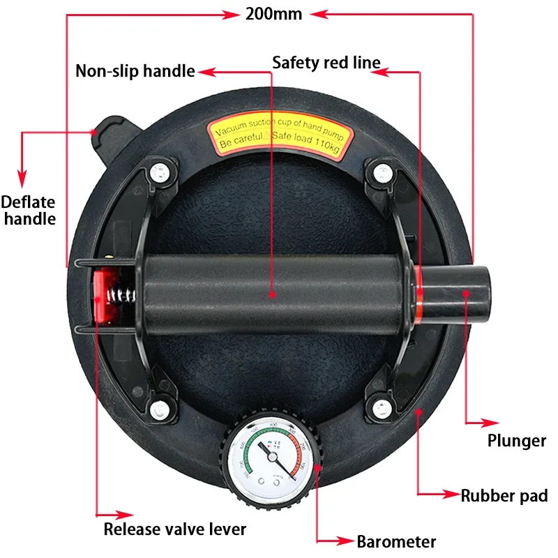 2024 NEW 8 Inch 250KG Air Pump Vacuum Suction Cups Powerful Heavy-Duty Strong Hand Pump Sucker Lifted Magnets Handling Tools