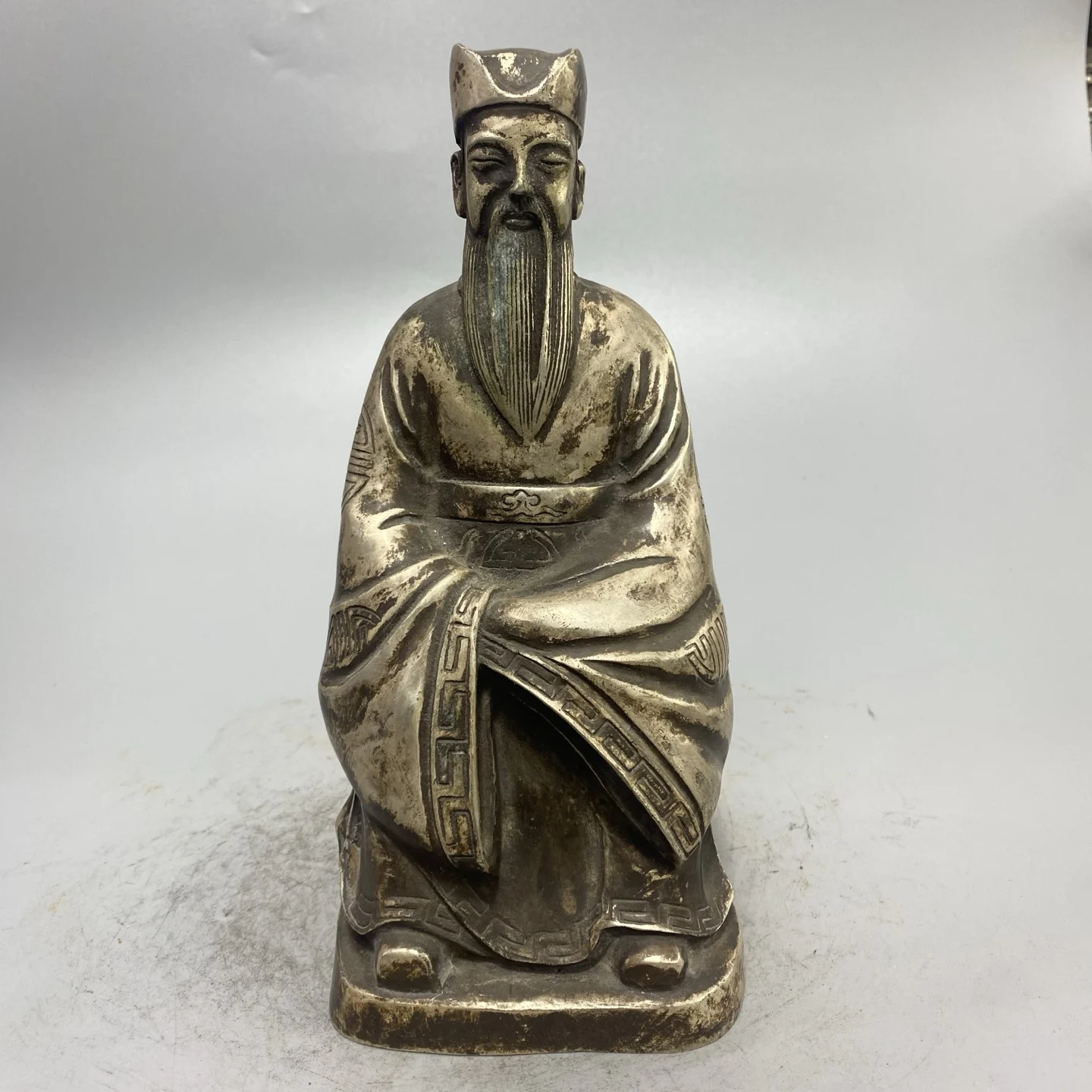Old Bronze Gilded Silver Statue of Ancient Chinese Civil Officials promotion and wealth Worship Hall Town house