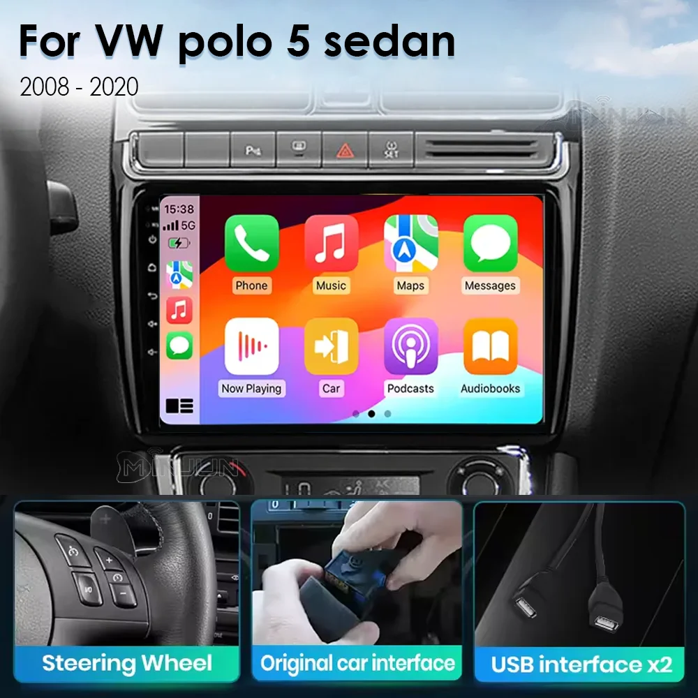 الوسائط المتعددة للسيارة لشركة فولكس فاجن فولكس فاجن بولو 5 2008-2017 فينتو اللاسلكية Carplay أندرويد 15 السيارات راديو السيارة ستيريو DSP 2 Din 4G WIFI QLED