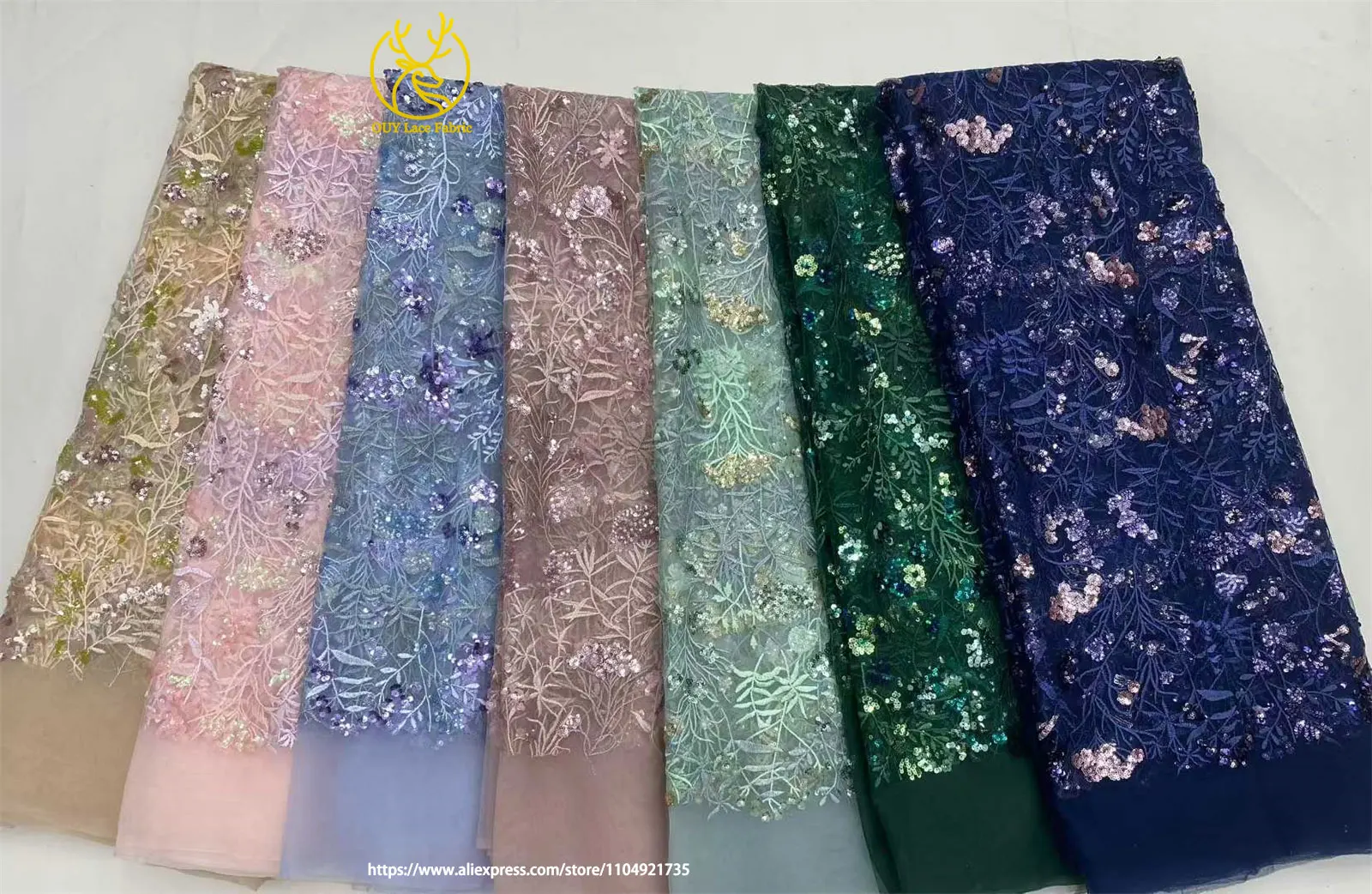 2026 Afrikanischer bestickter Tüll-Spitzenstoff, 5 Yards, hochwertiger nigerianischer Pailletten-Spitzenstoff für Damen-Abendkleider – Detail 19