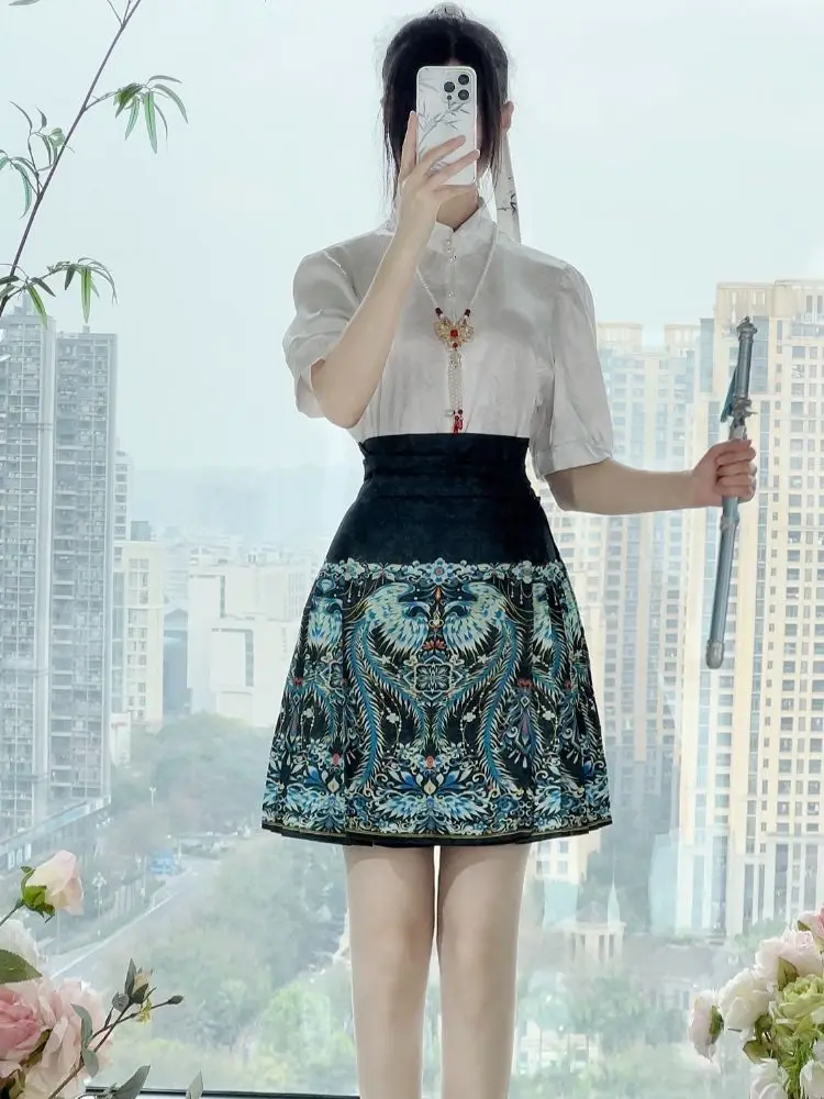 

Юбка Hanfu с конским лицом, сделанная Мин, новая китайская рубашка, тонкая короткая юбка в китайском стиле на каждый день в китайском стиле