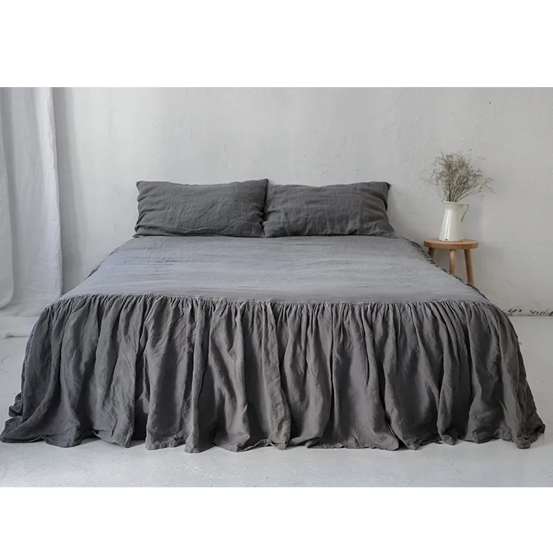 Pure Linen White Bed Skirt, Easy On, Easy Off, Single, Queen, King Size Bed, Bedding, Home Textile