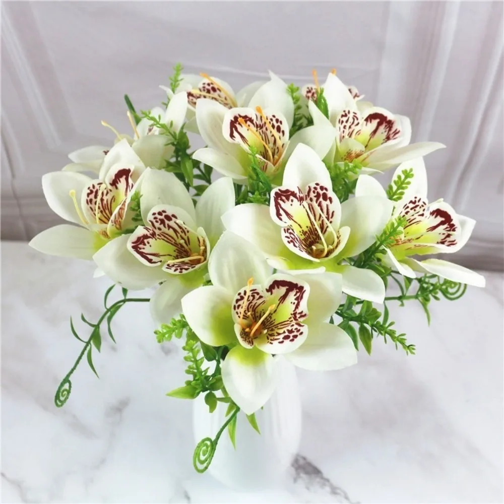 5/10 Stück Orchideen-Kunstblumenstrauß, künstliche Blumen für Heimdekoration, Hochzeitsdekoration, Valentinstag, Vasenzubehör – Detail 6