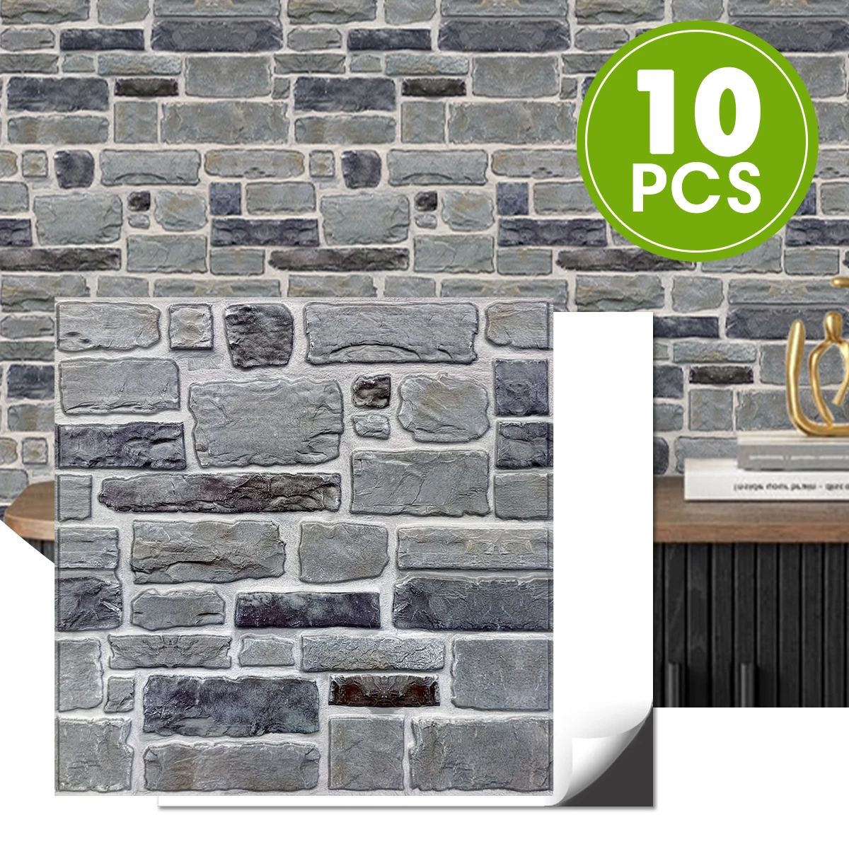 

Commomy 10 Pcs 3D Faux Stone Self Adhesive Wall Panels, Tile Stickers Waterproof, Wall Stickers for Living Room