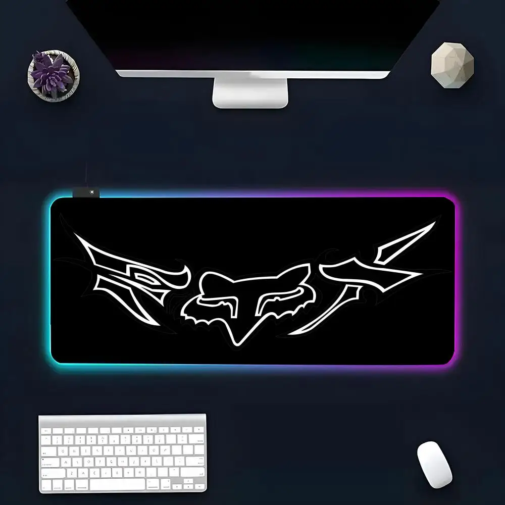 Is Car F-Fox Racing Logo MINISO Mouse Pad RGB Glow Personality Picture Custom PC Table Mat Carpet Mat Game Player Dedicated LED