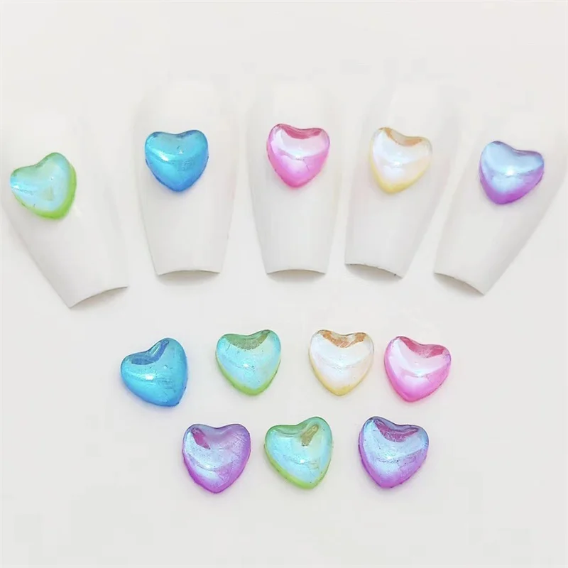 10PCS Kawaii Candy Rainbow Love Heart Nail Art Charms 3D Bow Tie Series Nails Decorations Jewelry Resin Stone Pattern Manicure