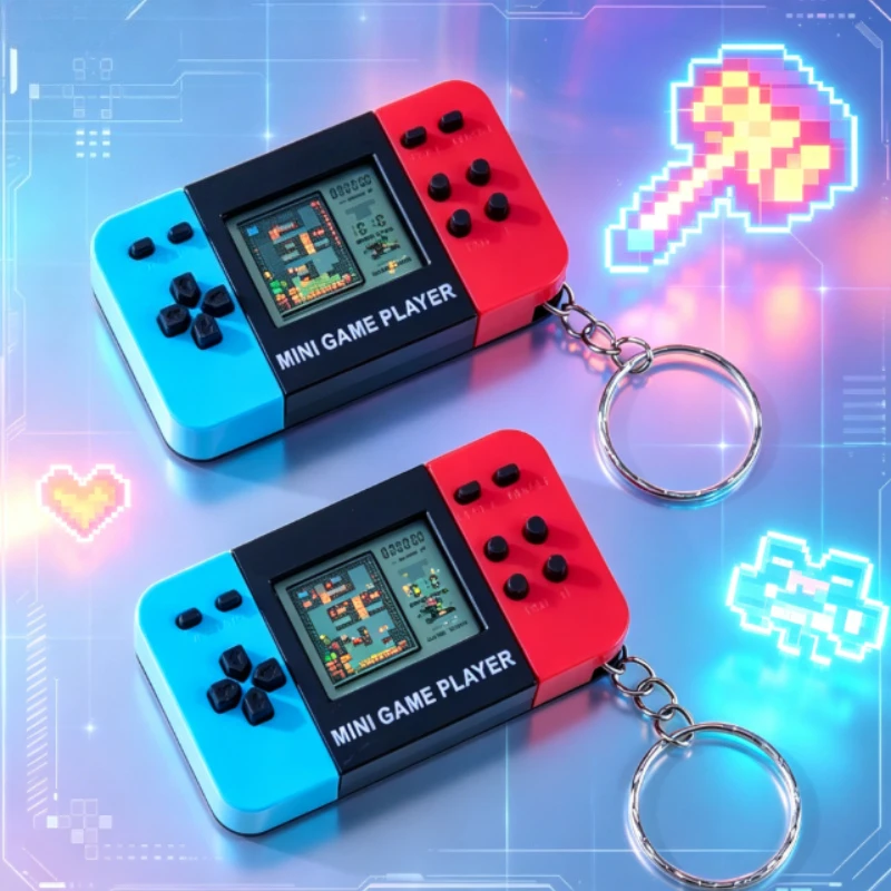 Retro Portable Handheld Game Console Classic Tetris Game Keychain Small Pendant Toy