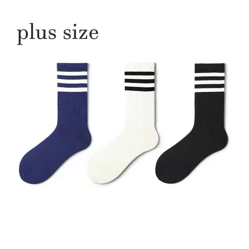 5 Pairs Unisexs Autumn Winter Socks Sweat-absorbent Deodorant Sports Solid Color Simple Sock Large Size Three Stripes Tube Socks