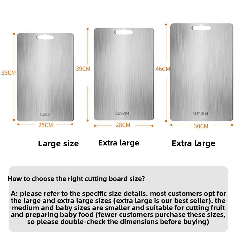 304 Stainless Steel Thickened Cutting Board Antibacterial Mildew-proof Kneading Dough Board Kitchen Fruit vegetable