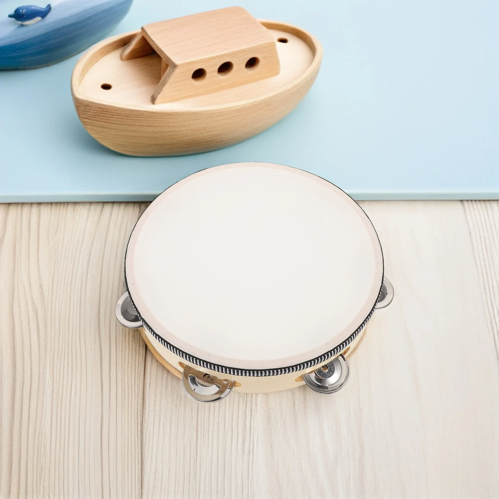 

Childrens 8 Inch Hand Drum Wooden Tambourine Musical Educational Instrument Handheld Percussion for Kids School Activities Party