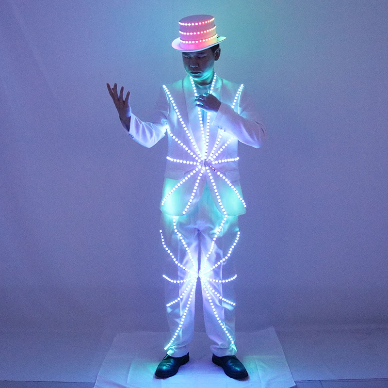 LED illuminated suit hat, Michael Jackson performance suit, stage DJ, bar, night show, fluorescent set