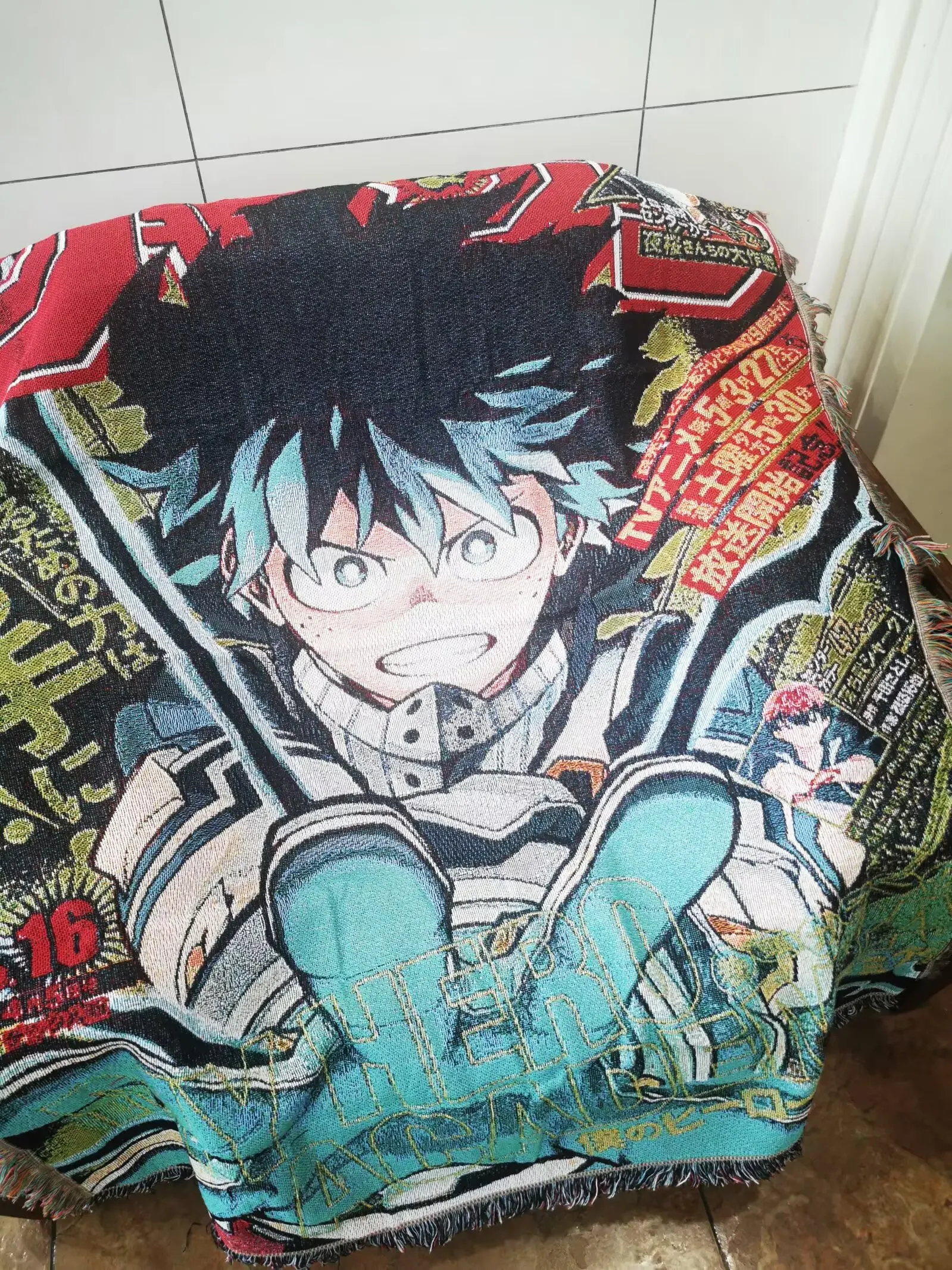 Anime My Academy Throw Woven Rug Blanket Tapestry Bedspread Outdoor Camp Beach Towels Sofa Chair Cover Mat Rug Tassel