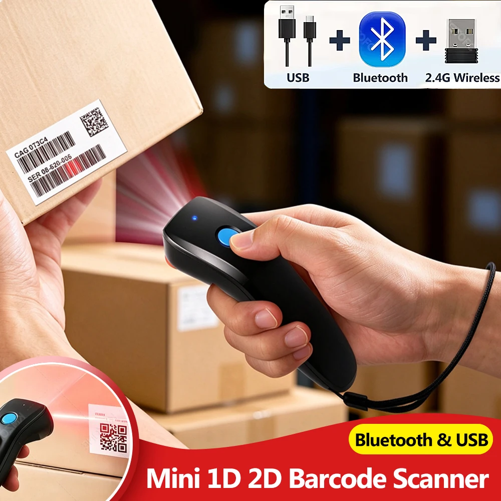 Mini Portable 2D Barcode Scanner USB Wireless Reader 30 Languages Full ASCII Data Editing 1D QR Code Data Matrix PDF417
