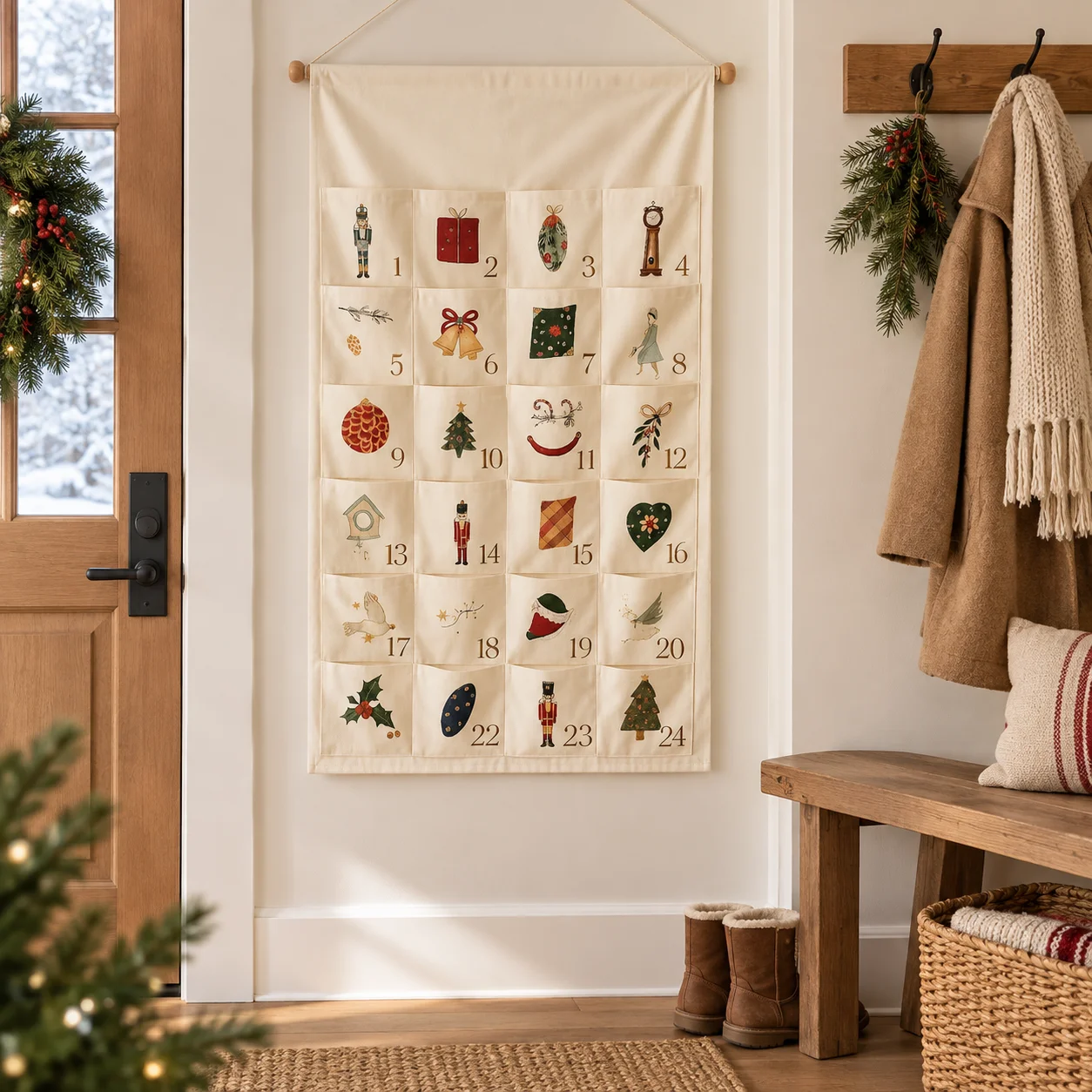 Personalized Christmas Advent Calendar 24 Pocket Canvas Custom Name Countdown Wall Decor For Kids Home Holiday Christmas Gift