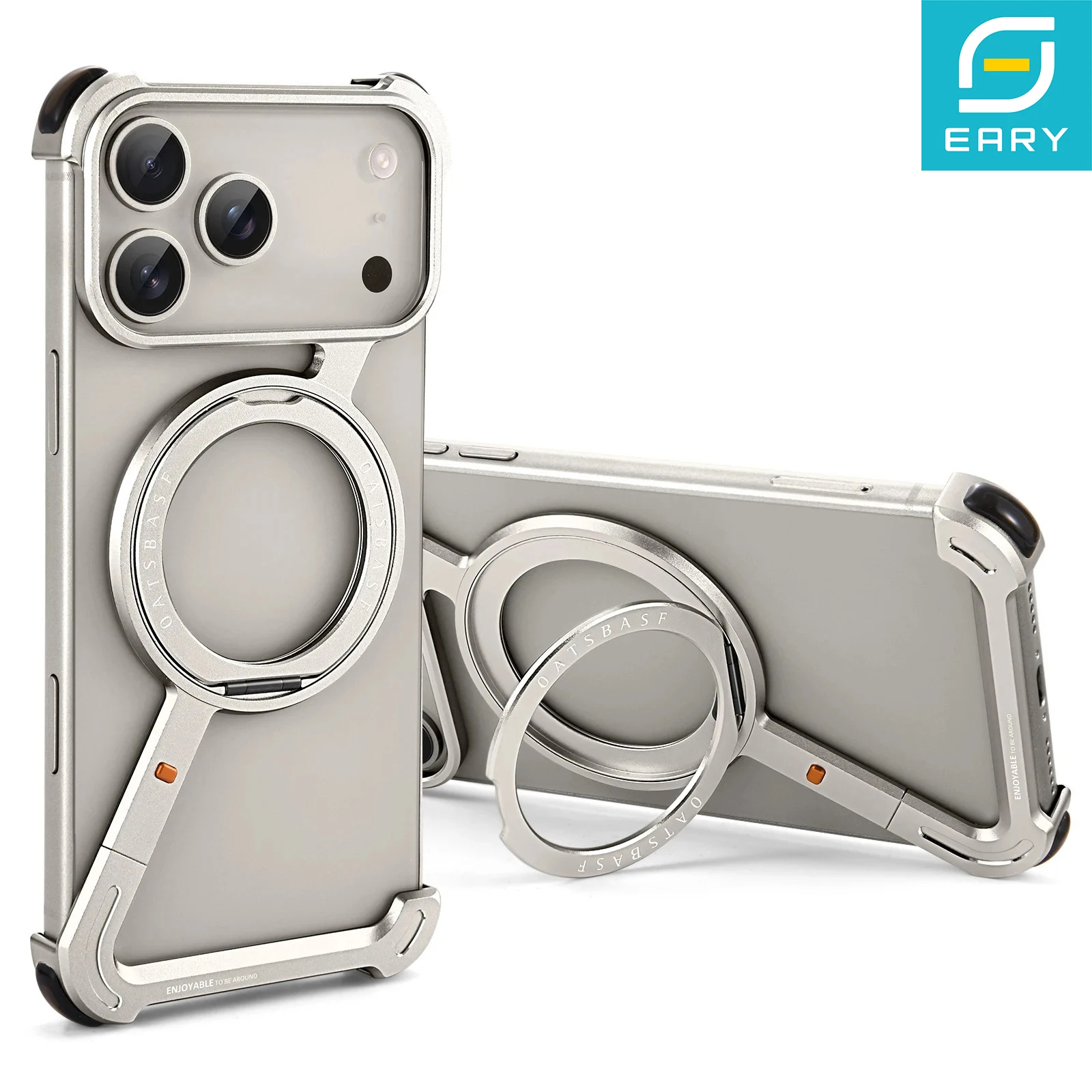 

Eary for iPhone 17 16 15 Pro Max Case Metal With Magnetic Stand 360°Rotatable Frameless Shockproof Drop Protection Phone Cover