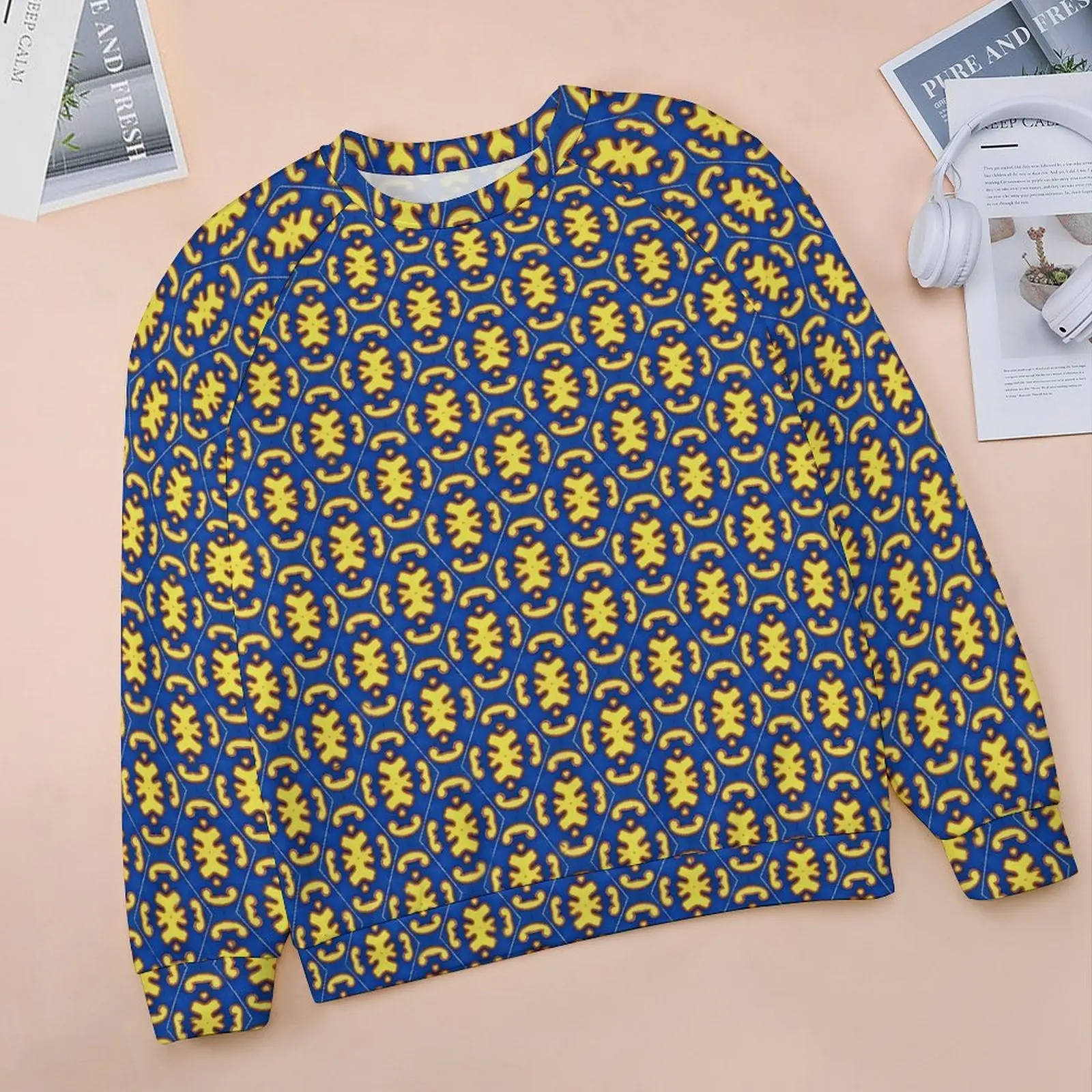 Crazy Baroque Hoodies Woman Blue Yellow Street Fashion Casual Hoodie Long Sleeve Kawaii Graphic Sweatshirts Large Size