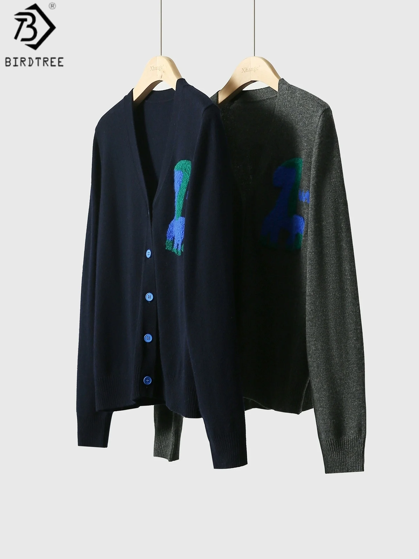 

Birdtree 90% Wool 10% Cashmere Cardigan,Woman Wool Blend Full Sleeve Italian Craftsmanship Single Breasted Knit Coat T58915JF