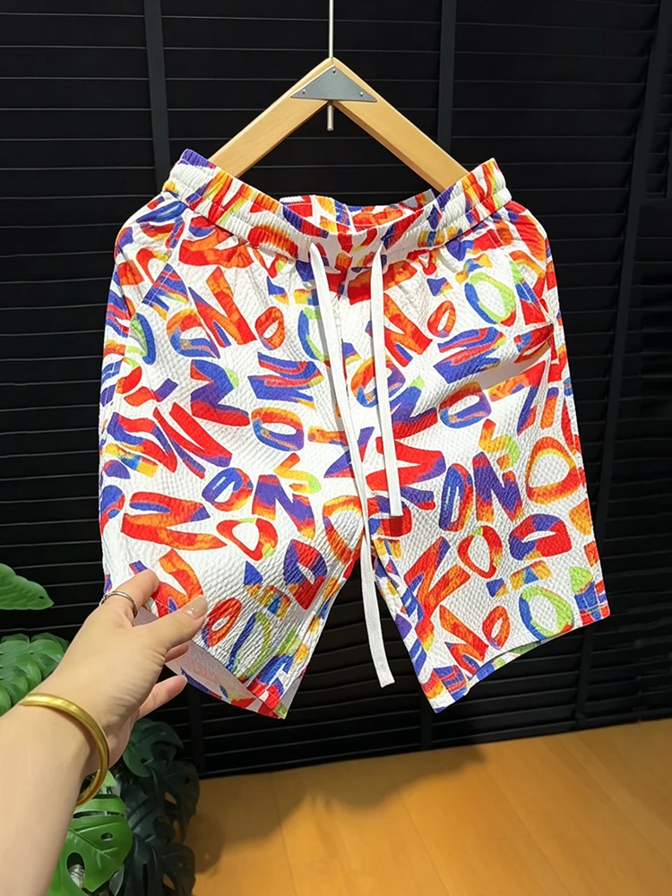 Trendy  Print Loose Men's Shorts Summer Fashionable Beachwear Casual Youth Five-Quarter Length Polyester Fiber