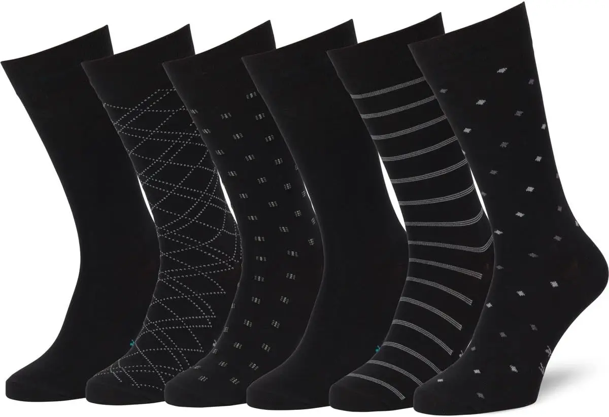 

Men's Dress Socks 6-Pack Combed Cotton Classic Patterns Seamless Comfort