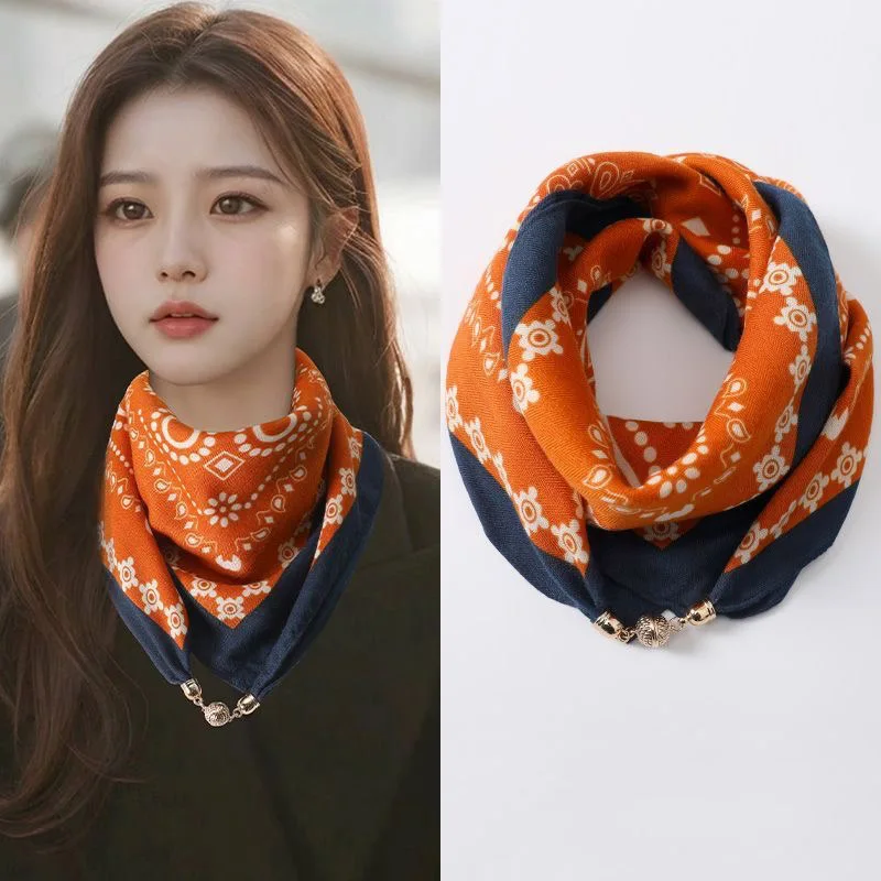 Luxury Magnetic Buckle Silk Scarf - Lightweight Breathable Square Scarf for Summer, UV Protection & Fashionable image 5