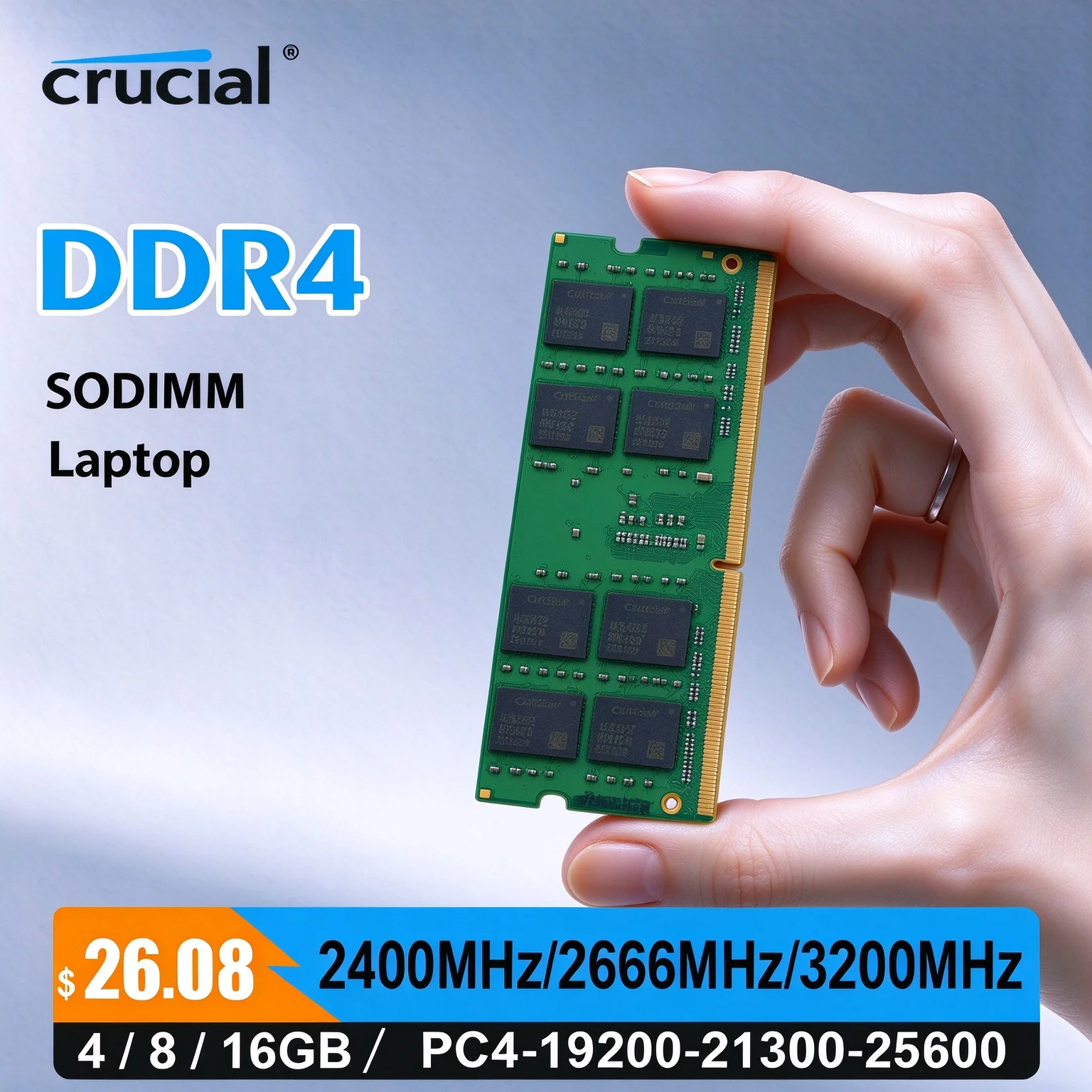 Crucial DDR4 SODIMM RAM for Laptop 16GB/8GB/4GB 3200MHz 2400 2666 Memory PC4-25600 21300 19200 17000 Compatibl with Intel & AMD