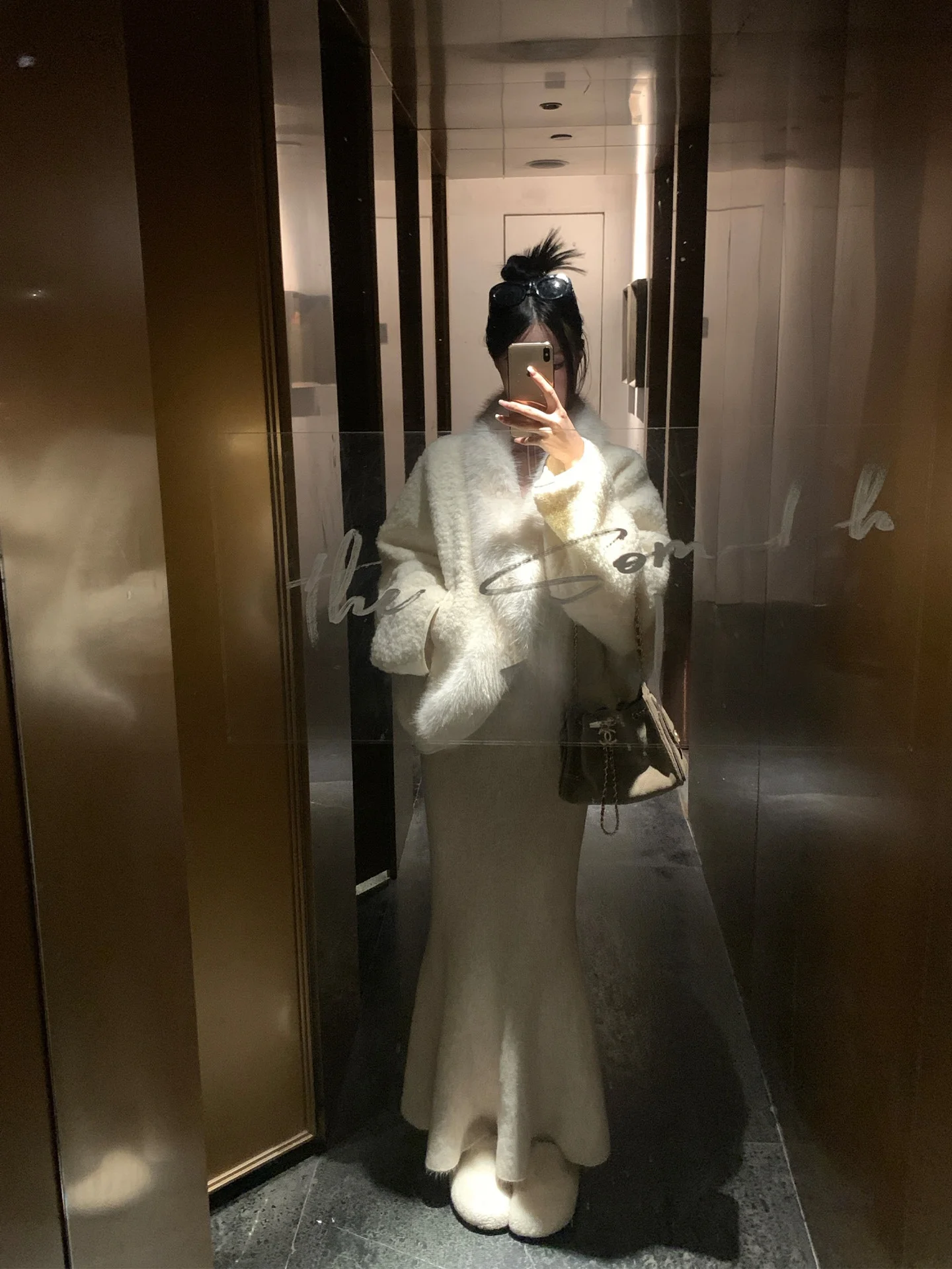 

CCc со съемным меховым воротником, широкий шерстяной хлопковый костюм 50, осенне-зимний теплый женский топ, молодежное длинное пальто Cleanfit