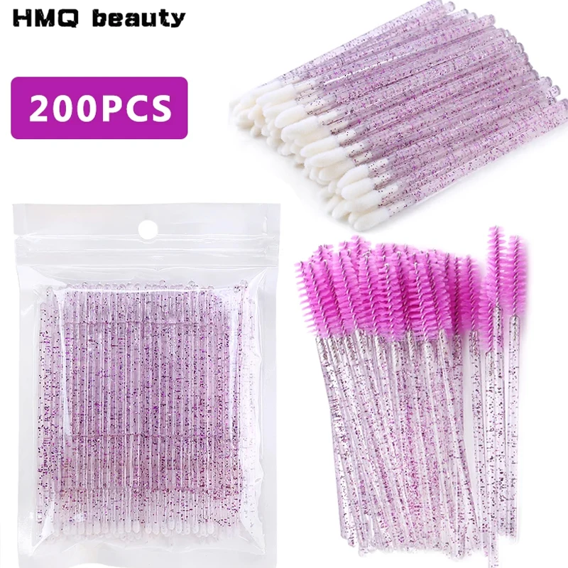 100/200Pcs Disposable Makeup Brush Crystal Lip Gloss Microbrush Mascara Wands Applicator Eyelash Extension Supplies Accessories