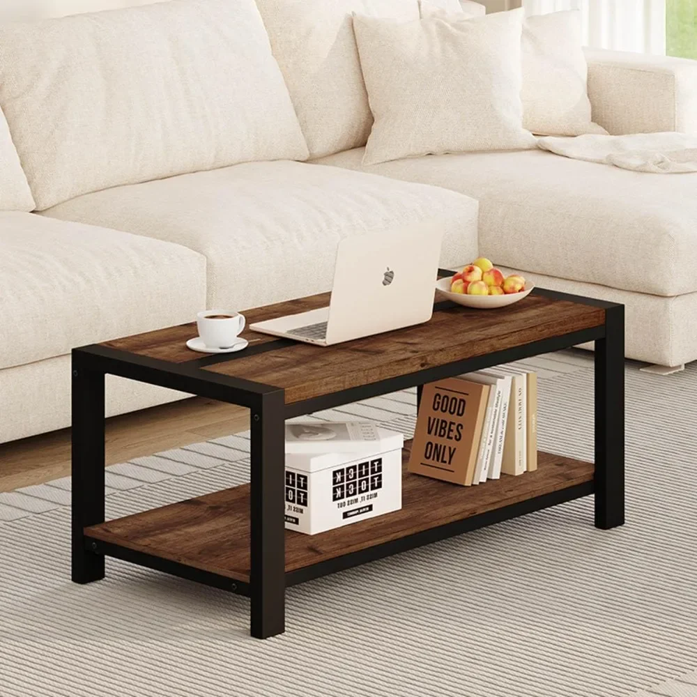 

Coffee Table for Living Room, Industrial Wood and Metal Living Room Tables,Farmhouse Rectangular Center Table